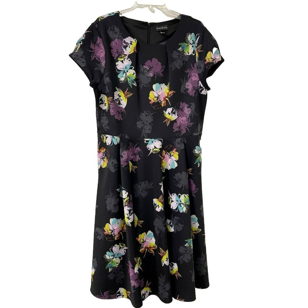 LTS Long Tall Sally Black Floral fit & Flare Midi Dress Size 14